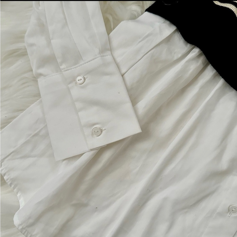 Anthropologie Maeve Black and White Striped Vest with White Blouse - Picture 5 of 5